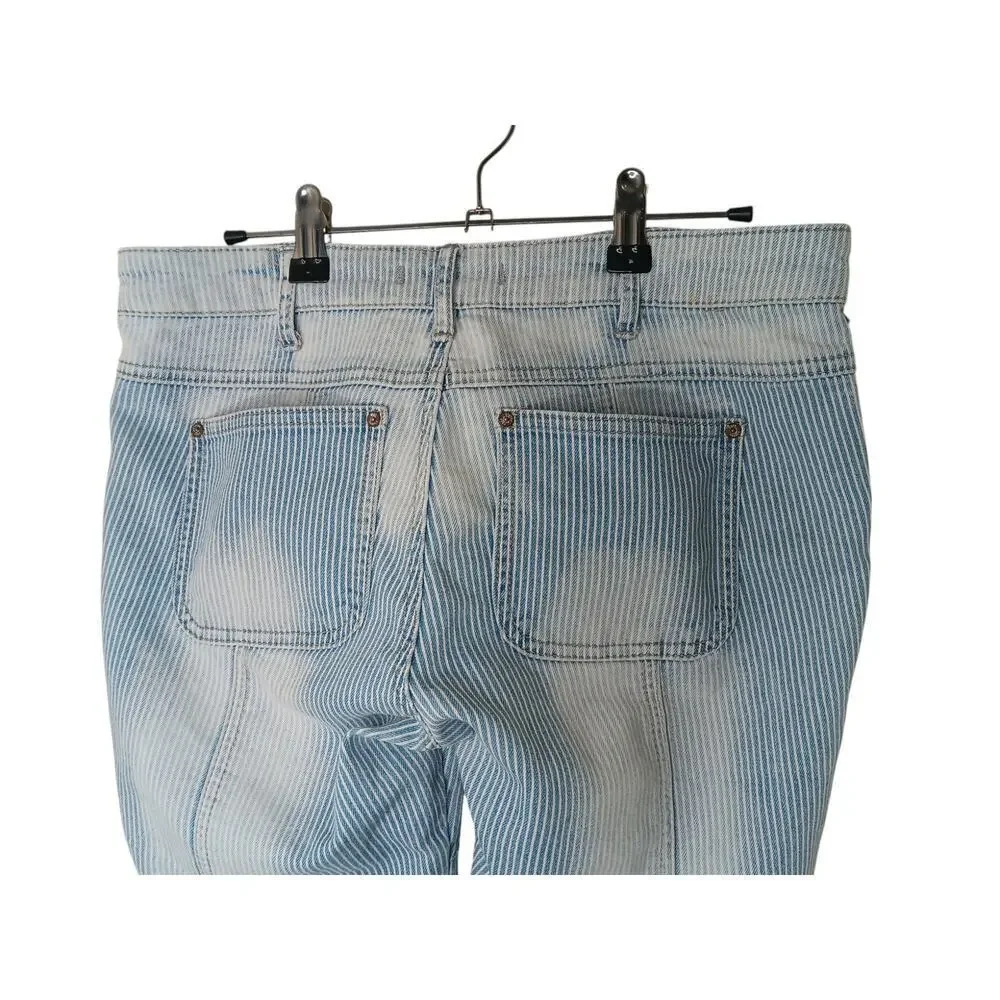 Free People Women’s Striped Patchwork Jeans Size 28 Blue White Distressed